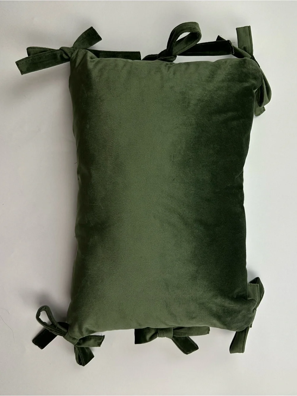 Green Velvet Bow Accent Pillow Size 14 x 20 Inches